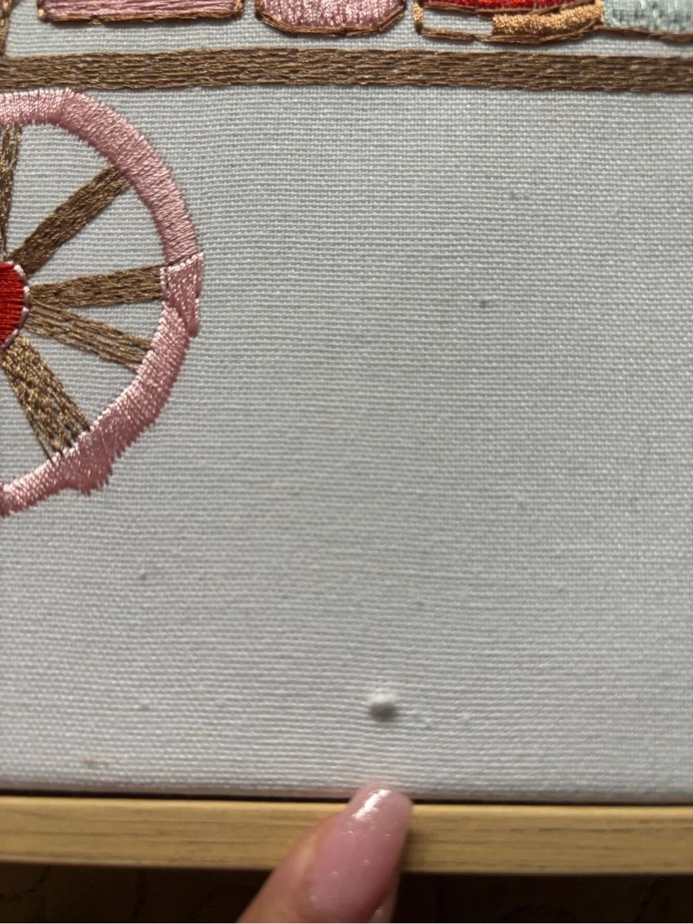 Embroidered Beverage Cart Wall Art - Pink and Brown